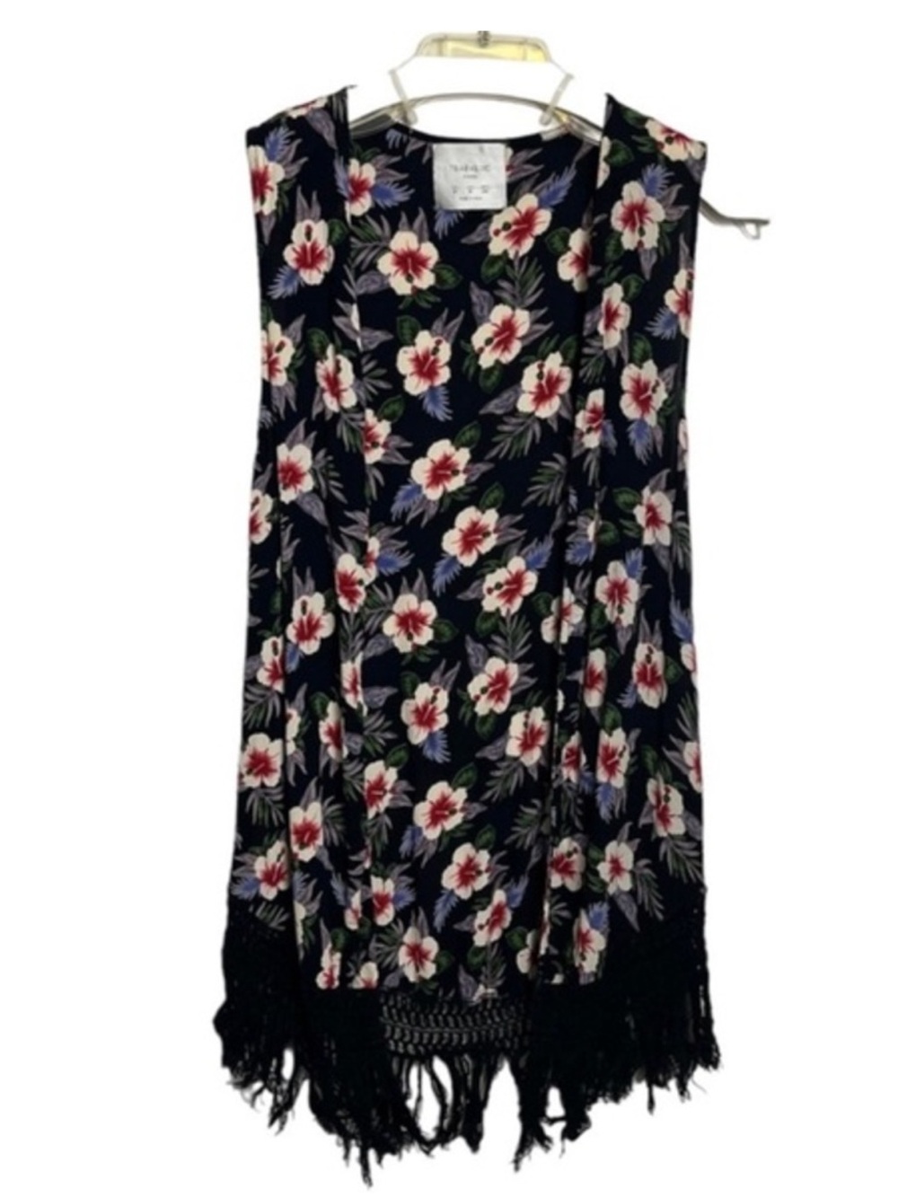 TRAFALUC by ZARA Floral Fringe Vest Cardigan Tropical Print Sleeveless Size M